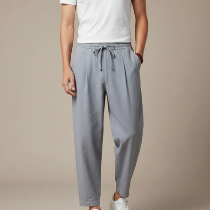 Pantalon Chinois Coton Lin Ample Droit Gris