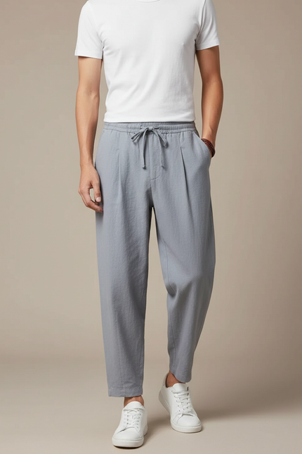Pantalon Chinois Coton Lin Ample Droit Gris