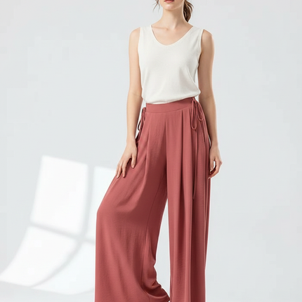 Pantalon Chinois Rose Ample Fluide Confortable Femme - Viscose