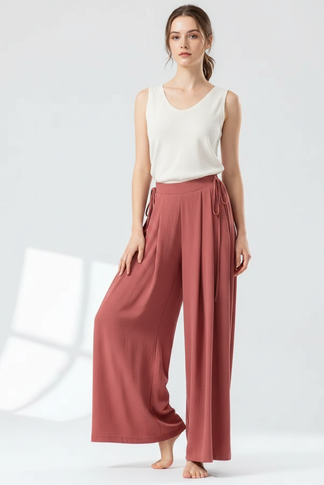 Pantalon Chinois Rose Ample Fluide Confortable Femme - Viscose