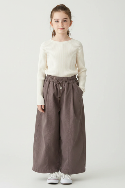 Pantalon Chinois Marron Ample Coton Fluide Décontracté