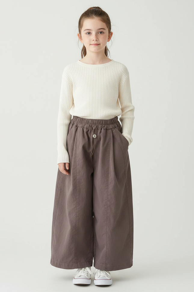 Pantalon Chinois Marron Ample Coton Fluide Décontracté