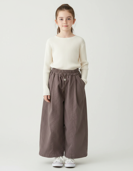 Pantalon Chinois Marron Ample Coton Fluide Décontracté