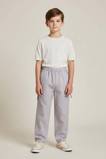 Pantalon Chinois Gris Ample Coton Enfant Confortable