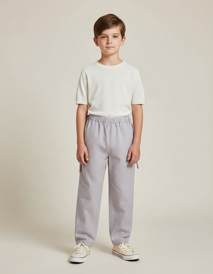 Pantalon Chinois Gris Ample Coton Enfant Confortable