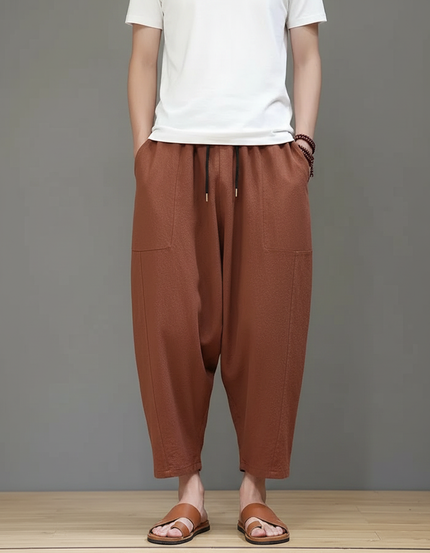 Pantalon Chinois Harem Ample Coton Marron Décontracté