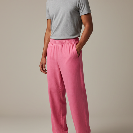 Pantalon Chinois Rose Ample Fluide Confortable Unisexe - Lin