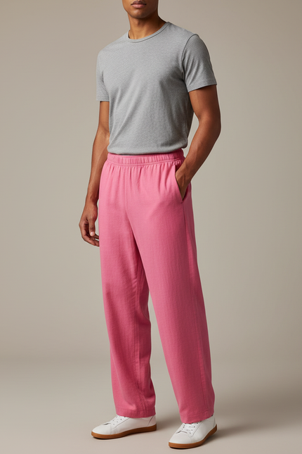 Pantalon Chinois Rose Ample Fluide Confortable Unisexe - Lin