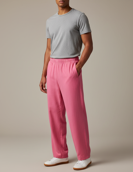 Pantalon Chinois Rose Ample Fluide Confortable Unisexe - Lin