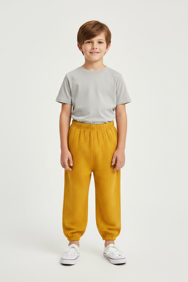 Pantalon Chinois Jaune Ample Coton Lin Enfant