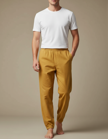 Pantalon Chinois Jaune Ample Coton Élastique Homme