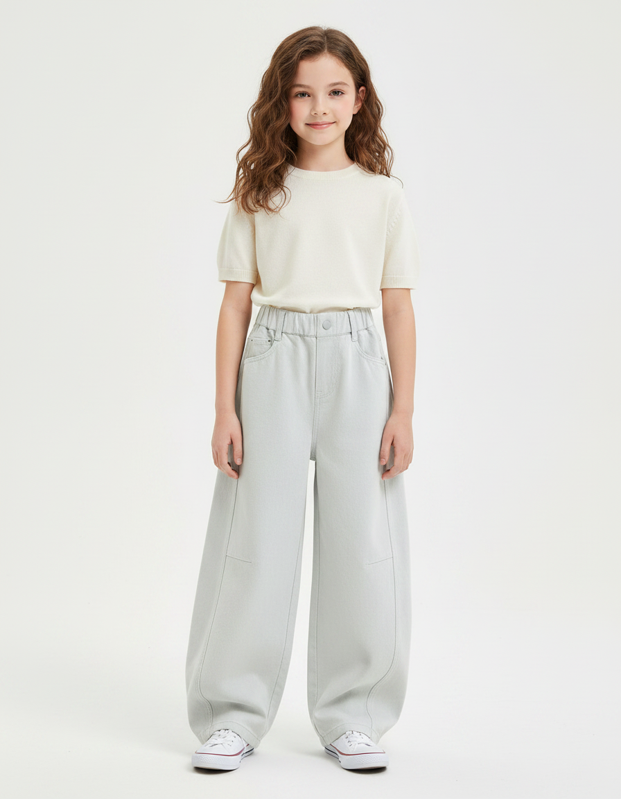 Pantalon Chinois Gris Ample Jeans Fille