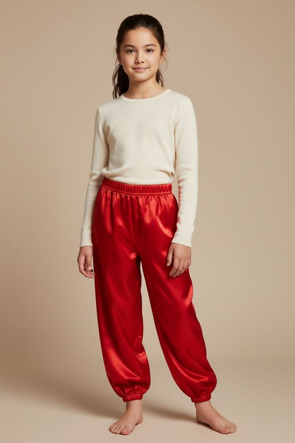 Pantalon Chinois Rouge Satiné Ample Bouffant Enfant