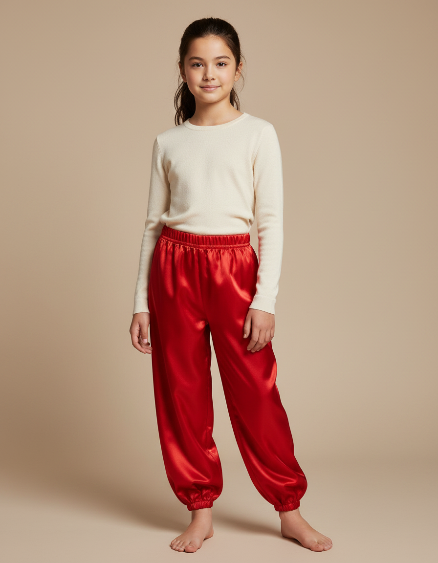 Pantalon Chinois Rouge Satiné Ample Bouffant Enfant