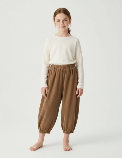 Pantalon Chinois Marron Côtelé Bouffant Enfant Décontracté - Cordé