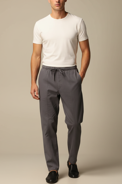 Pantalon Chinois Gris Coton Cordon Décontracté Homme