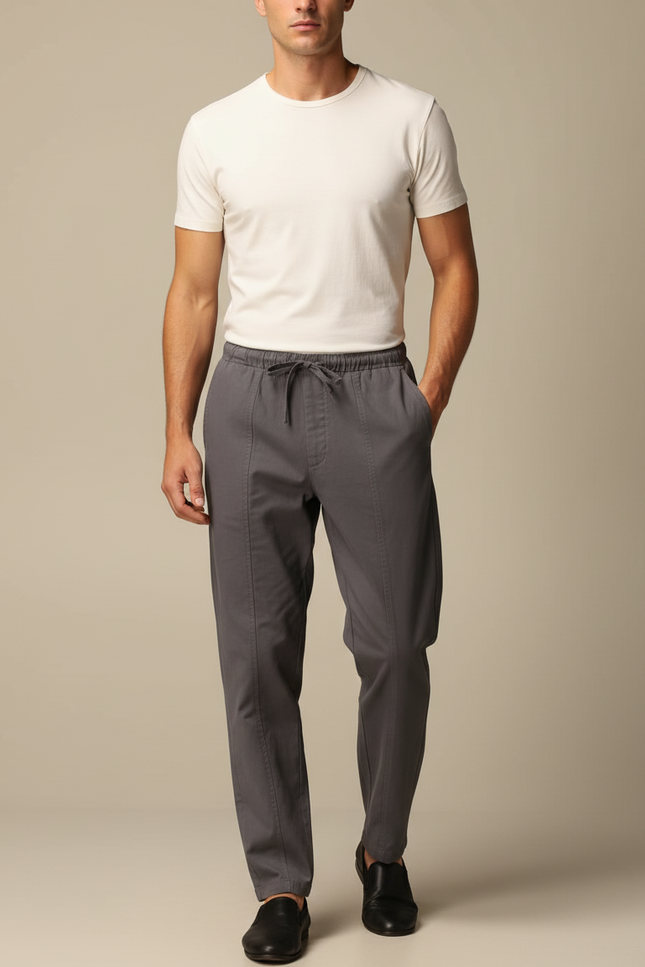 Pantalon Chinois Gris Coton Cordon Décontracté Homme