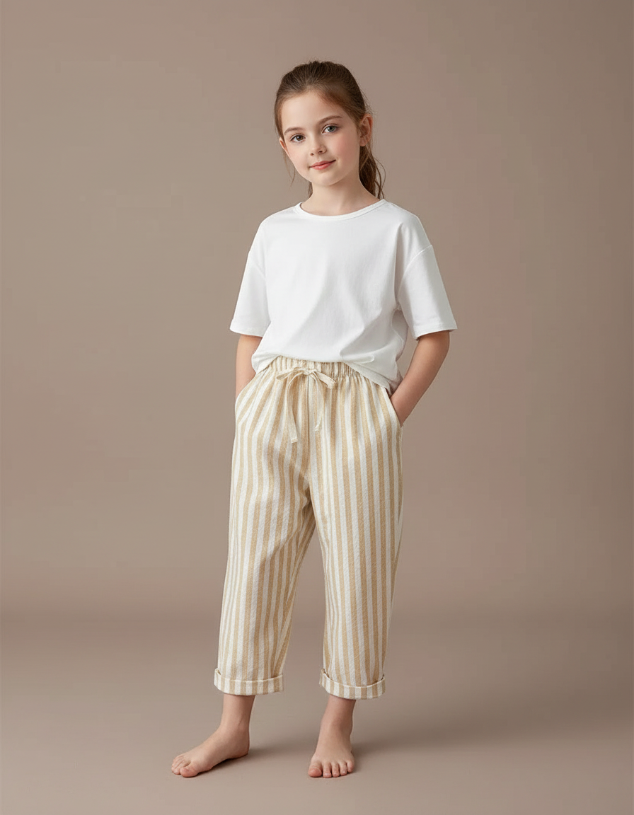 Pantalon Chinois Fille Beige Ample - Lin