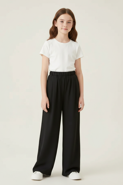Pantalon Chinois Noir Ample Fluide Décontracté Fille - Viscose