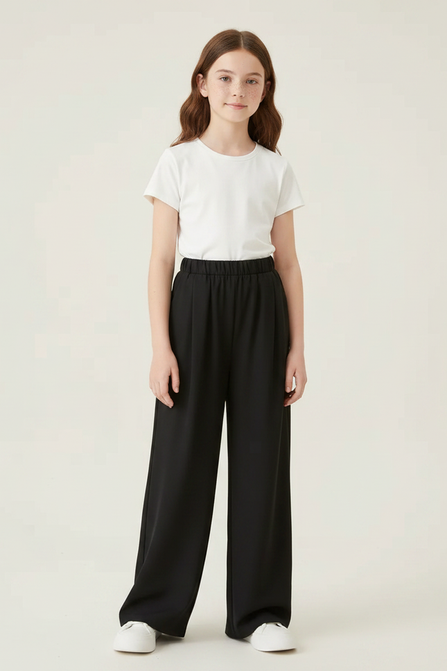 Pantalon Chinois Noir Ample Fluide Décontracté Fille - Viscose