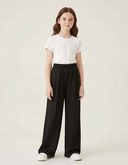 Pantalon Chinois Noir Ample Fluide Décontracté Fille - Viscose