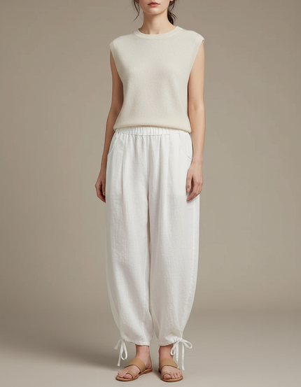 Pantalon Chinois Blanc Ample Coton Lin Casual