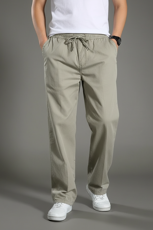 Pantalon Chinois Kaki Ample Coton Décontracté Homme
