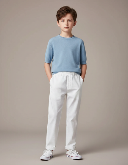 Pantalon Chinois Blanc Coton Ample Garçon Décontracté