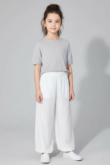Pantalon Chinois Blanc Ample Coton Fluide Enfant - Lin