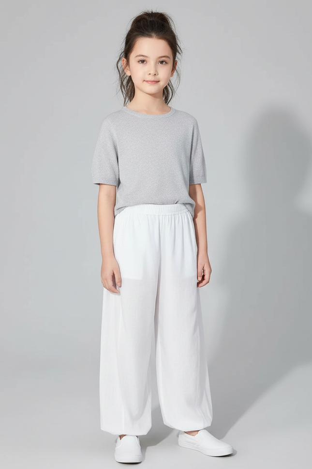 Pantalon Chinois Blanc Ample Coton Fluide Enfant - Lin