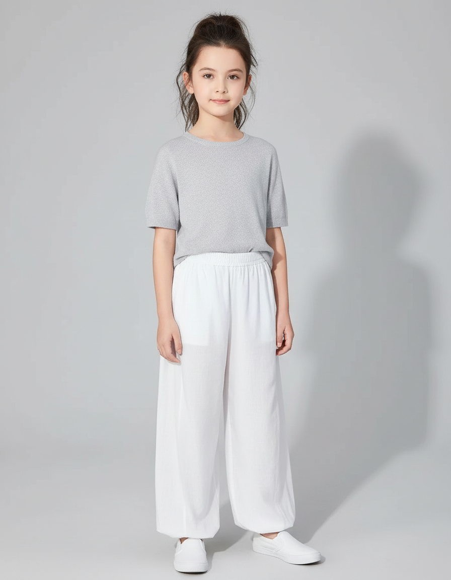 Pantalon Chinois Blanc Ample Coton Fluide Enfant - Lin