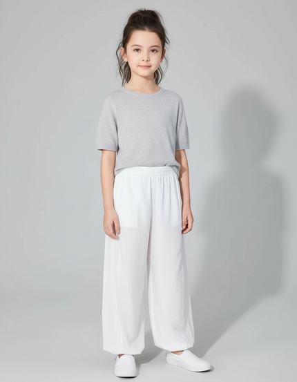 Pantalon Chinois Blanc Ample Coton Fluide Enfant - Lin