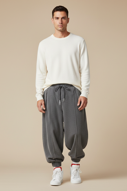 Pantalon Chinois Gris Côtelé Large Sport Homme - Cordé