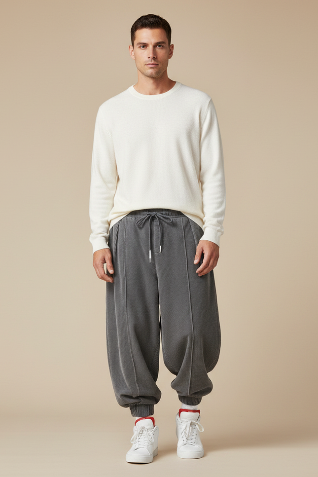 Pantalon Chinois Gris Côtelé Large Sport Homme - Cordé