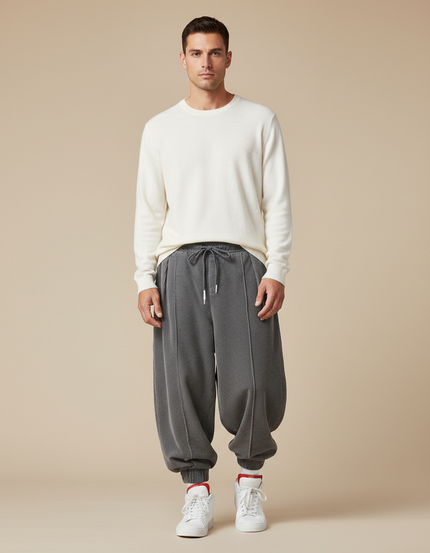 Pantalon Chinois Gris Côtelé Large Sport Homme - Cordé
