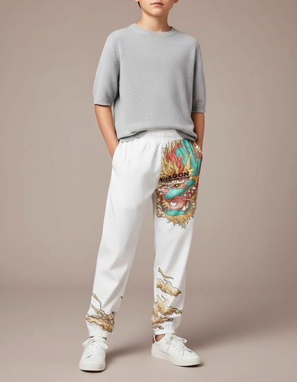 Pantalon Chinois Blanc Dragon Streetwear Garçon - Molleton