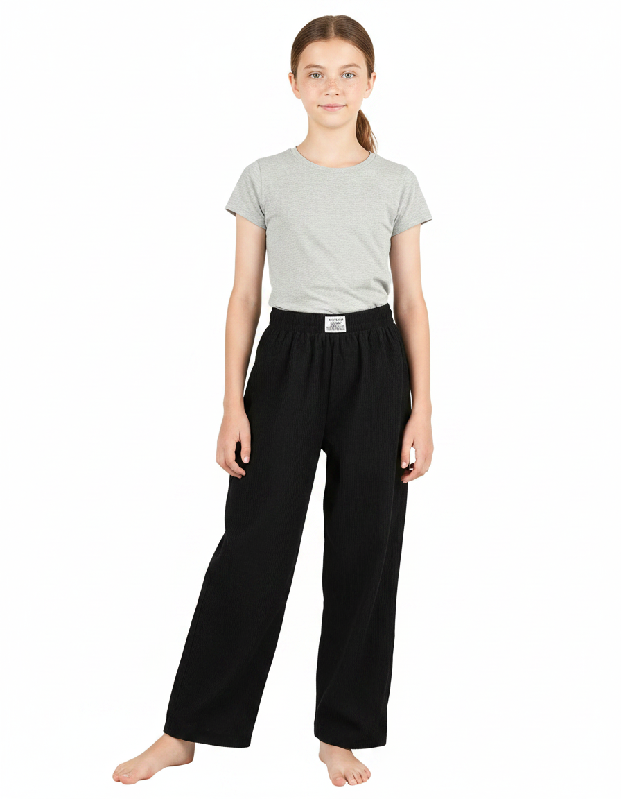 Pantalon Chinois Côtelé Noir Ample Confort Enfant - Cordé