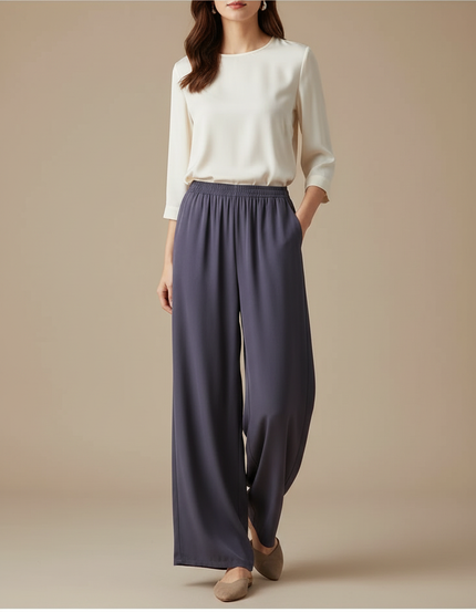 Pantalon Chinois Fluide Ample Gris Élégant Femme - Viscose
