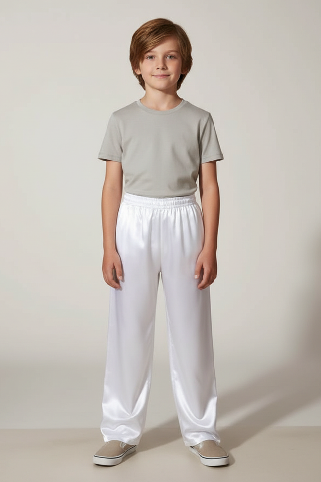 Pantalon Chinois Blanc Satiné Ample Élastiqué Enfant