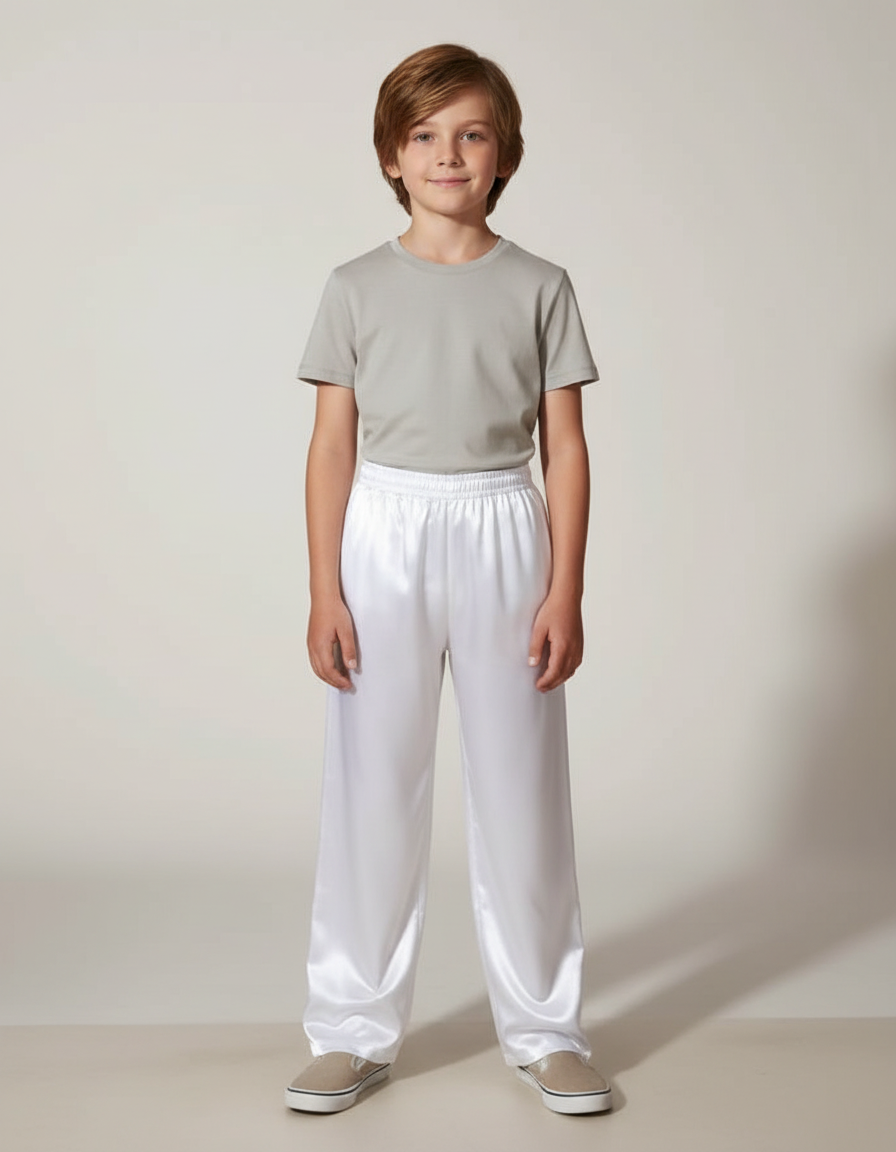 Pantalon Chinois Blanc Satiné Ample Élastiqué Enfant