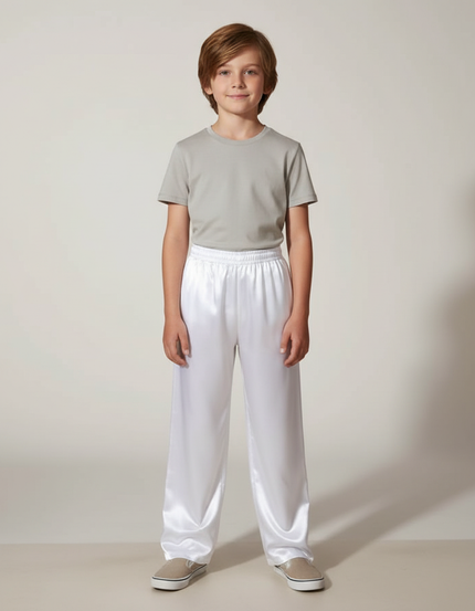 Pantalon Chinois Blanc Satiné Ample Élastiqué Enfant
