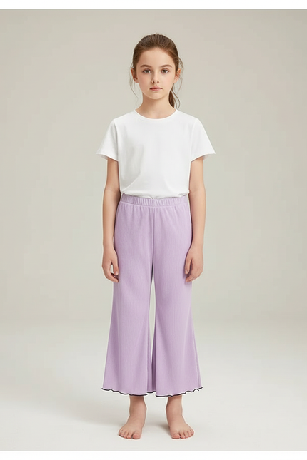 Pantalon Chinois Lilas Plissé Élastique Ondulé Fille - Violet Maille