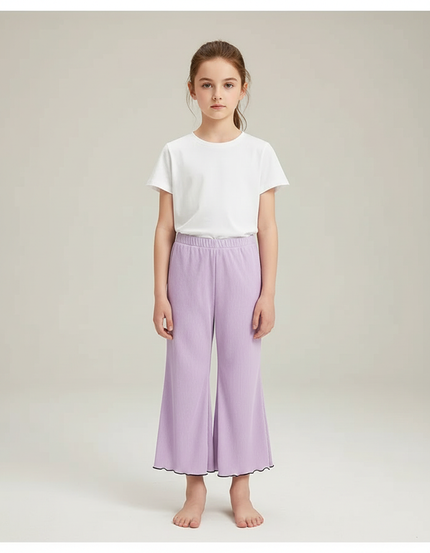 Pantalon Chinois Lilas Plissé Élastique Ondulé Fille - Violet Maille