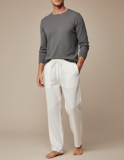 Pantalon Chinois Blanc Lin Décontracté Ample Homme