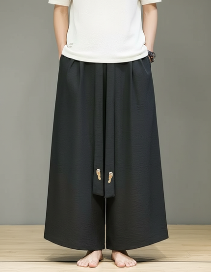 Pantalon Chinois Noir Ample Coton Tassels Décontracté