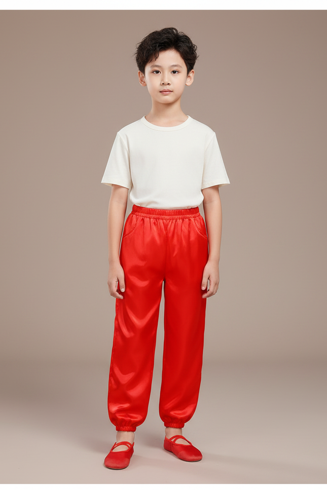 Pantalon Chinois Rouge Satiné Ample Élastique