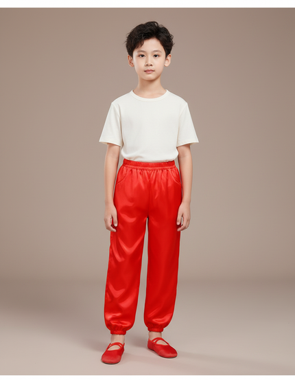 Pantalon Chinois Rouge Satiné Ample Élastique