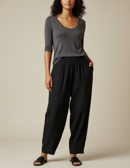 Pantalon Chinois Noir Ample Coton Fluide Femme