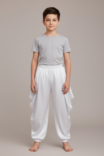 Pantalon Chinois Blanc Satiné Ample Harem Garçon