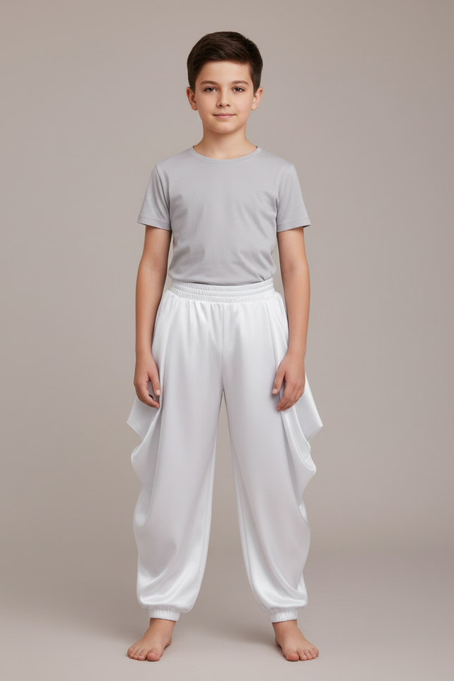 Pantalon Chinois Blanc Satiné Ample Harem Garçon